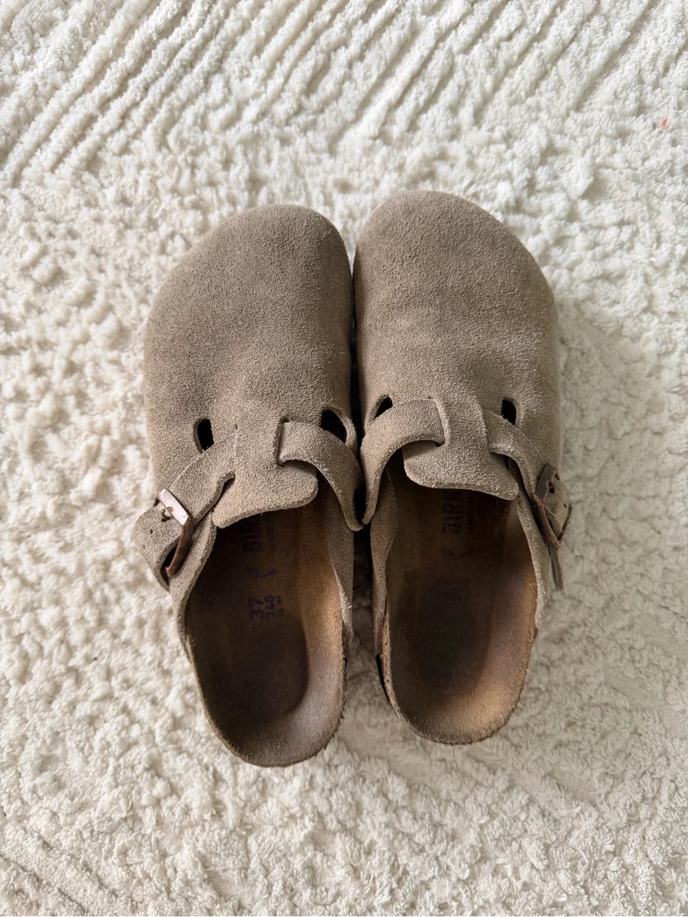 Kids Suede Slip-On Clogs in Taupe with Adjustable Strap